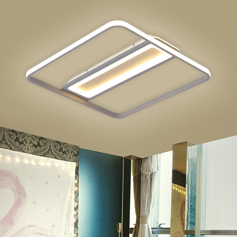 Rectangle and Square Plastic Flush Ceiling Light Nordic 16"/19.5" W LED White Flushmount Lighting, Warm/White Light White Clearhalo 'Ceiling Lights' 'Close To Ceiling Lights' 'Close to ceiling' 'Flush mount' Lighting' 1623766