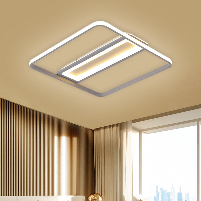 Rectangle and Square Plastic Flush Ceiling Light Nordic 16"/19.5" W LED White Flushmount Lighting, Warm/White Light Clearhalo 'Ceiling Lights' 'Close To Ceiling Lights' 'Close to ceiling' 'Flush mount' Lighting' 1623767