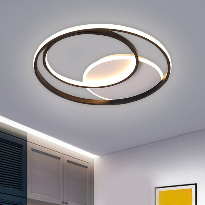 18"/21.5" W Simple Round Flushmount Metallic Sleeping Room LED Ceiling Lamp Fixture in Black, Warm/White Light Black Clearhalo 'Ceiling Lights' 'Close To Ceiling Lights' 'Close to ceiling' 'Flush mount' Lighting' 1623791