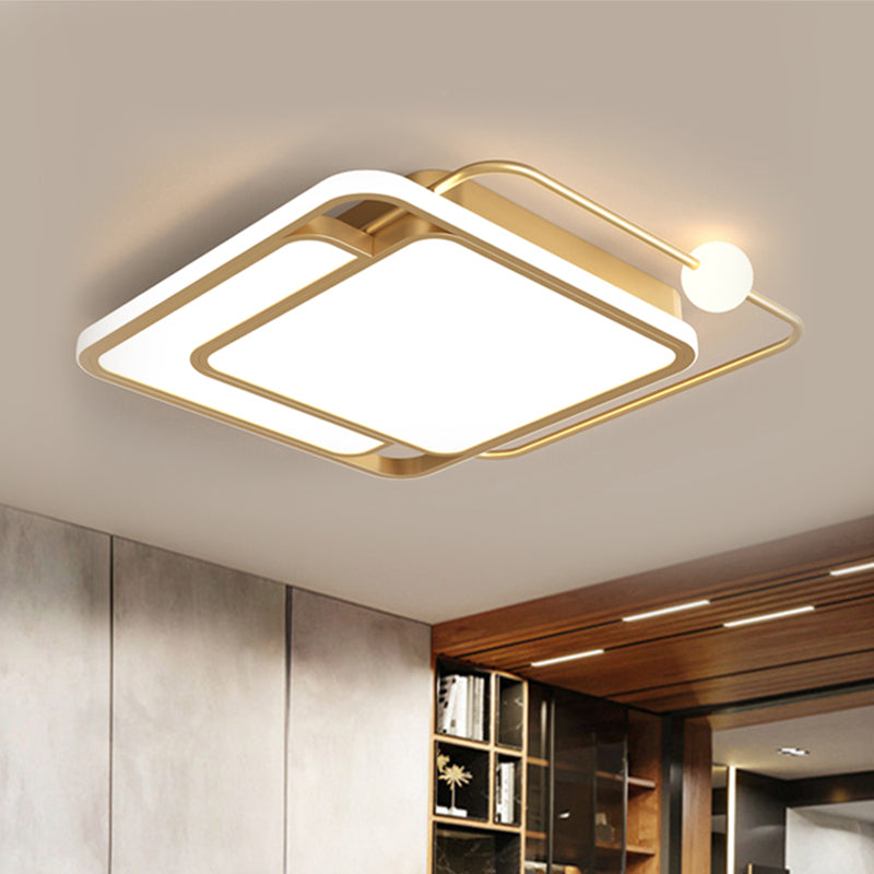 Gold Square LED Ceiling Mounted Fixture Simple Style Flush Lamp in Warm/White Light, 16.5"/20.5" Width Gold Clearhalo 'Ceiling Lights' 'Close To Ceiling Lights' 'Close to ceiling' 'Flush mount' Lighting' 1623809