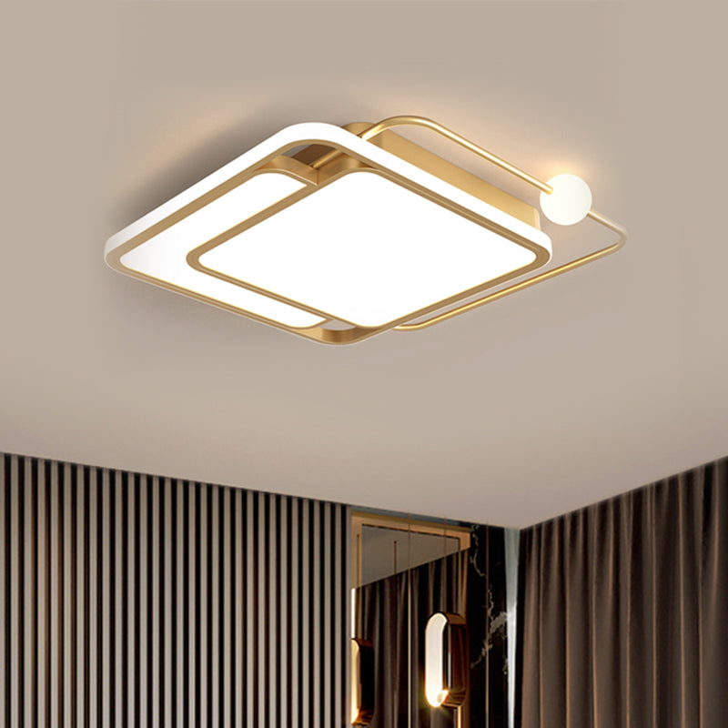 Gold Square LED Ceiling Mounted Fixture Simple Style Flush Lamp in Warm/White Light, 16.5"/20.5" Width Clearhalo 'Ceiling Lights' 'Close To Ceiling Lights' 'Close to ceiling' 'Flush mount' Lighting' 1623810