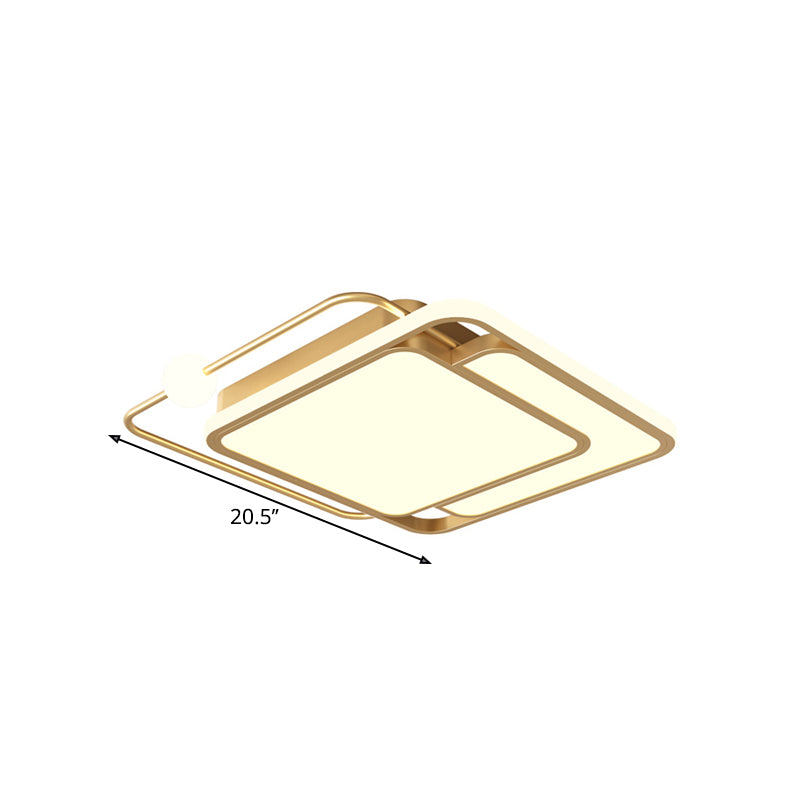 Gold Square LED Ceiling Mounted Fixture Simple Style Flush Lamp in Warm/White Light, 16.5"/20.5" Width Clearhalo 'Ceiling Lights' 'Close To Ceiling Lights' 'Close to ceiling' 'Flush mount' Lighting' 1623813