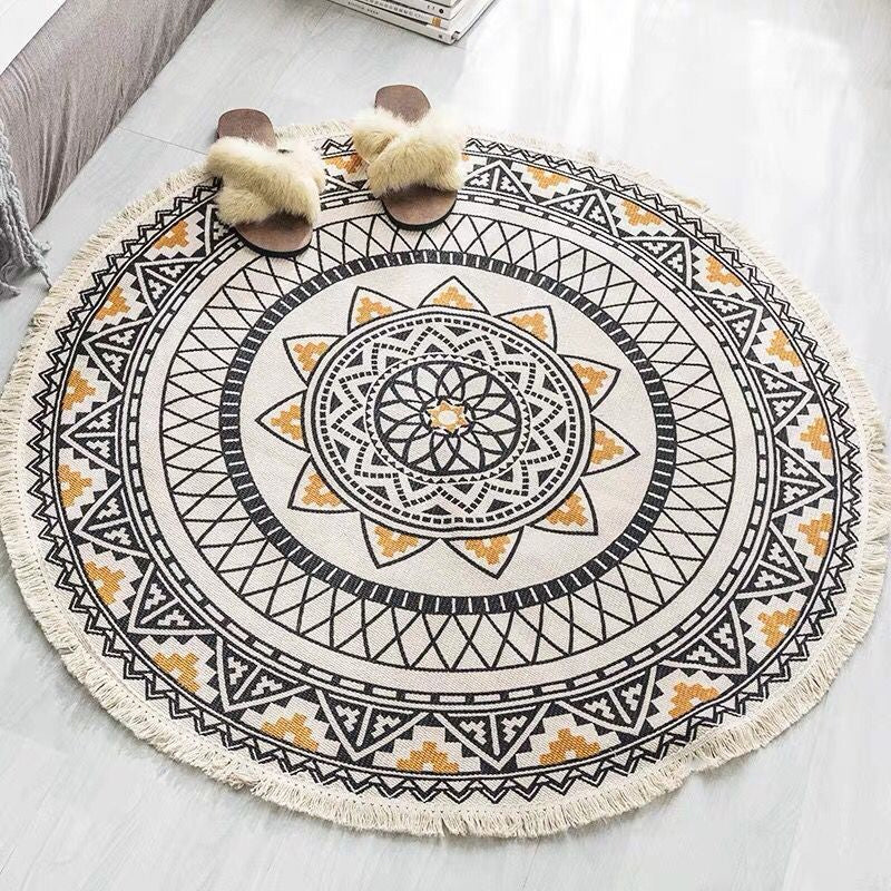 White Southwestern Rug Linen Floral and Concentric Circles Pattern Rug Washable Carpet for Living Room Yellow Clearhalo 'Area Rug' 'Rugs' 'Southwestern' Rug' 1624041