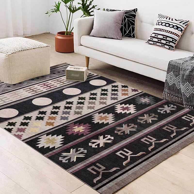 Black Southwestern Rug Polyester Tribal Pattern Rug Washable Non-Slip Backing Area Rug for Living Room Black Clearhalo 'Area Rug' 'Rugs' 'Southwestern' Rug' 1624061