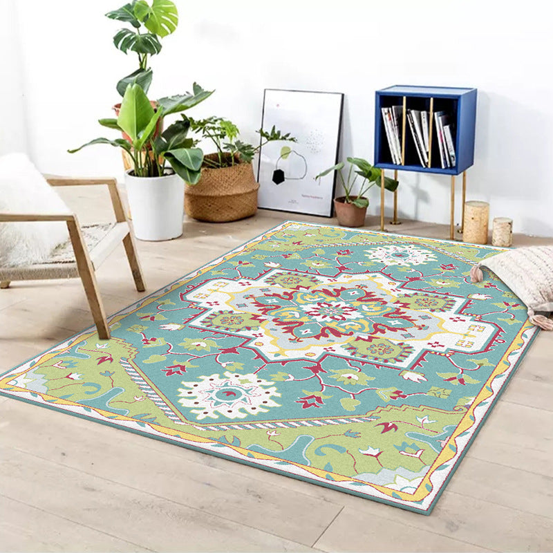 Colorful Bedroom Rug Moroccan Medallion Floral Pattern Area Rug Polyester Anti-Slip Stain-Resistant Carpet Green Clearhalo 'Area Rug' 'Moroccan' 'Rugs' Rug' 1624133