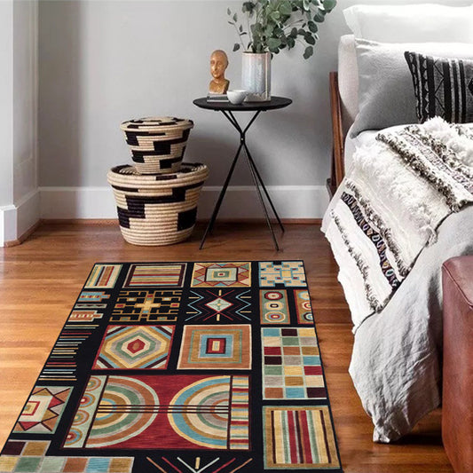 Black Multicolor Southwestern Rug Polyester Checked Pattern Rug Washable Non-Slip Backing Carpet for Living Room Clearhalo 'Area Rug' 'Rugs' 'Southwestern' Rug' 1624211