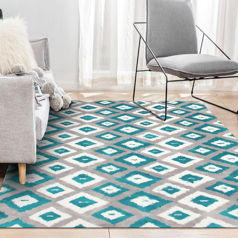 Blue and Grey Bedroom Rug Novelty Geometric Diamond Pattern Area Rug Polyester Pet Friendly Carpet Blue Clearhalo 'Area Rug' 'Rug' 1624234