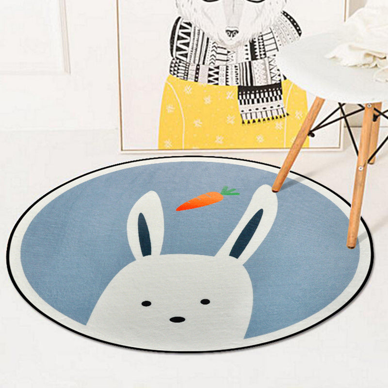 Blue and Ivory Child's Room Rug Kids Animal Bunny Owl Elephant Penguin Pattern Area Rug Polyester Washable Carpet Blue Clearhalo 'Area Rug' 'Rug' 1624360