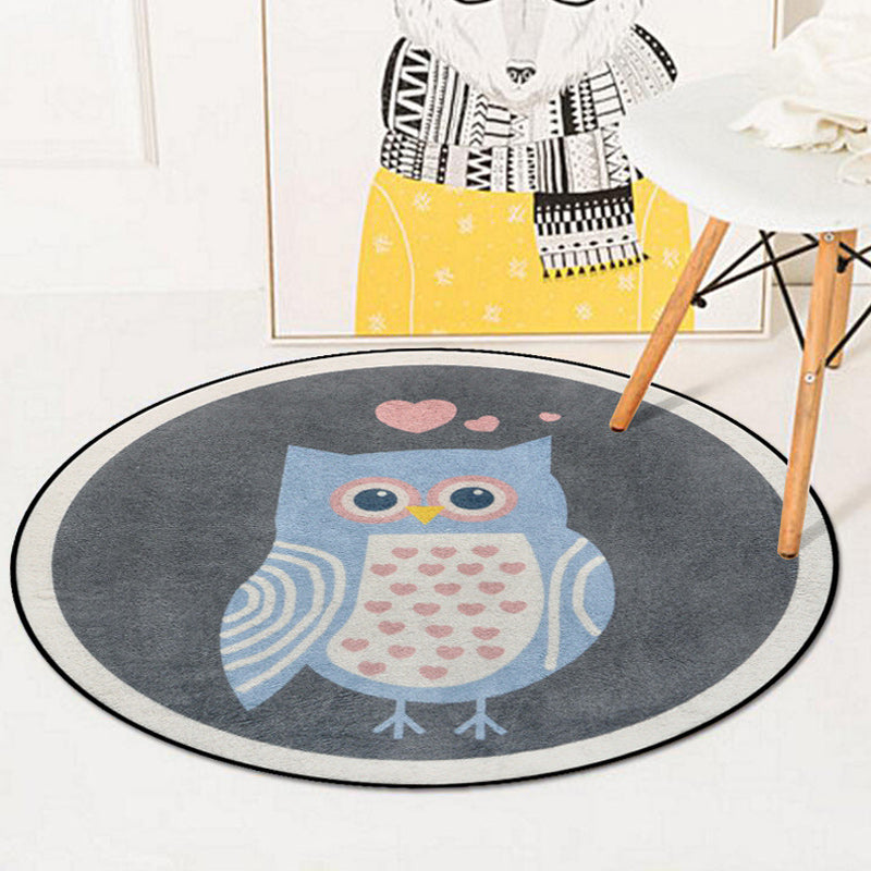 Blue and Ivory Child's Room Rug Kids Animal Bunny Owl Elephant Penguin Pattern Area Rug Polyester Washable Carpet Smoke Gray Clearhalo 'Area Rug' 'Rug' 1624366