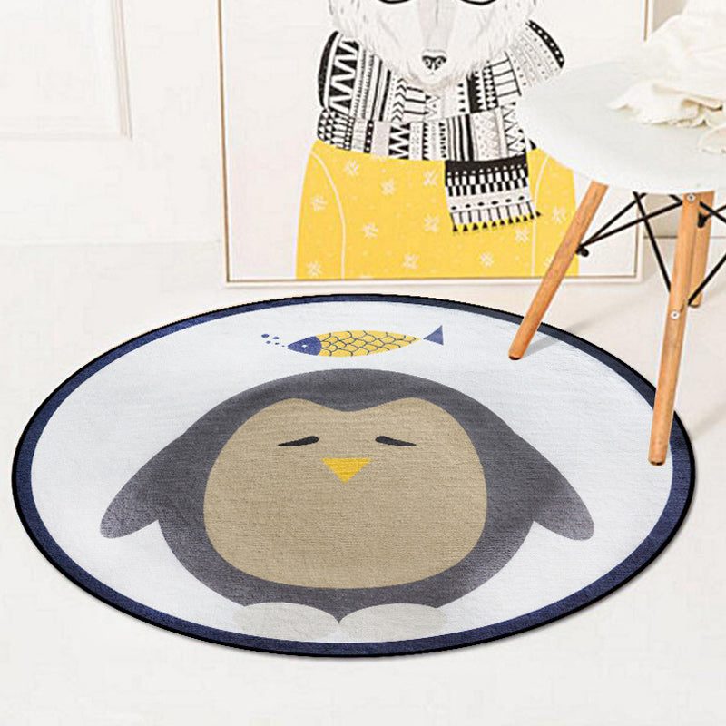 Blue and Ivory Child's Room Rug Kids Animal Bunny Owl Elephant Penguin Pattern Area Rug Polyester Washable Carpet Black Clearhalo 'Area Rug' 'Rug' 1624378