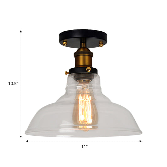 Barn Clear/Amber Glass Semi Mount Lighting Vintage 1 Bulb Bedroom Ceiling Light Fixture Clearhalo 'Ceiling Lights' 'Close To Ceiling Lights' 'Close to ceiling' 'Flush mount' 'Industrial Flush Mount' Lighting' 162447