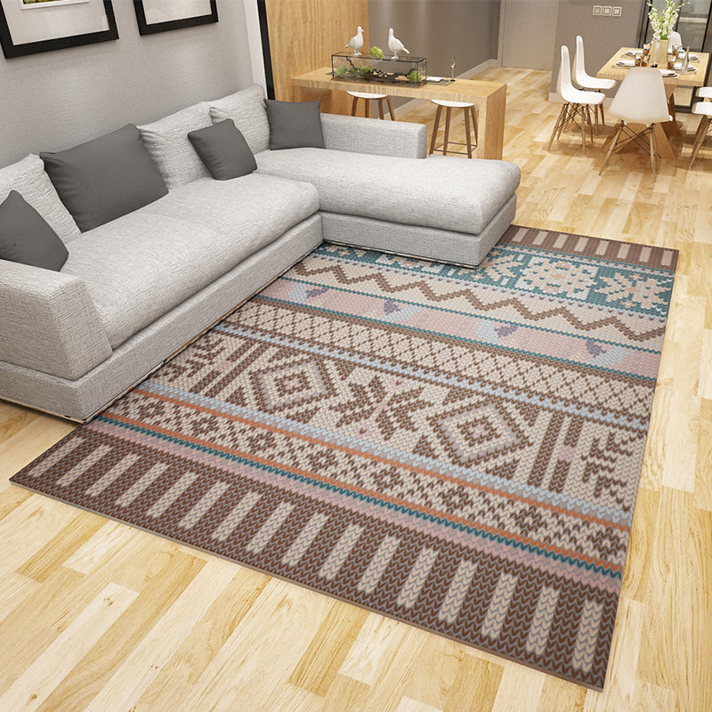 Boho Living Room Rug in Ivory and Brown Geometric Diamond Stripe Print Rug Polyester Pet Friendly Area Rug Dark Brown Clearhalo 'Area Rug' 'Bohemian' 'Rugs' Rug' 1624548