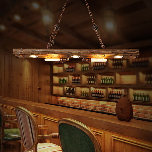 Linear Hanging Lamp with Wood Board 5 Lights Rustic Island Pendant Light for Restaurant Rust Clearhalo 'Ceiling Lights' 'Island Lights' Lighting' 162460