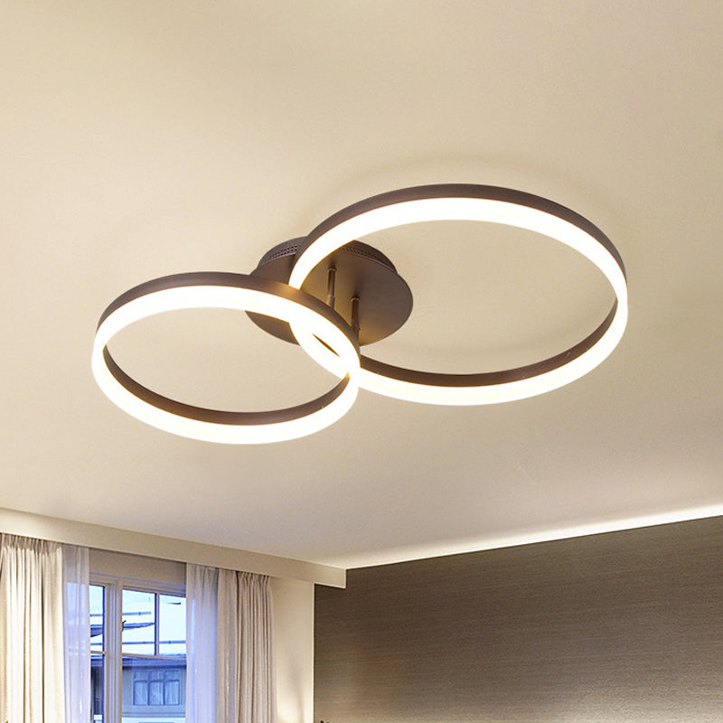 Loop Bedroom Flush Ceiling Lamp Acrylic LED 27.5"/35.5"/43" Wide Minimalist Brown Semi Flush Mount in Warm/White/Natural Light Brown Clearhalo 'Ceiling Lights' 'Close To Ceiling Lights' 'Close to ceiling' 'Semi-flushmount' Lighting' 162483