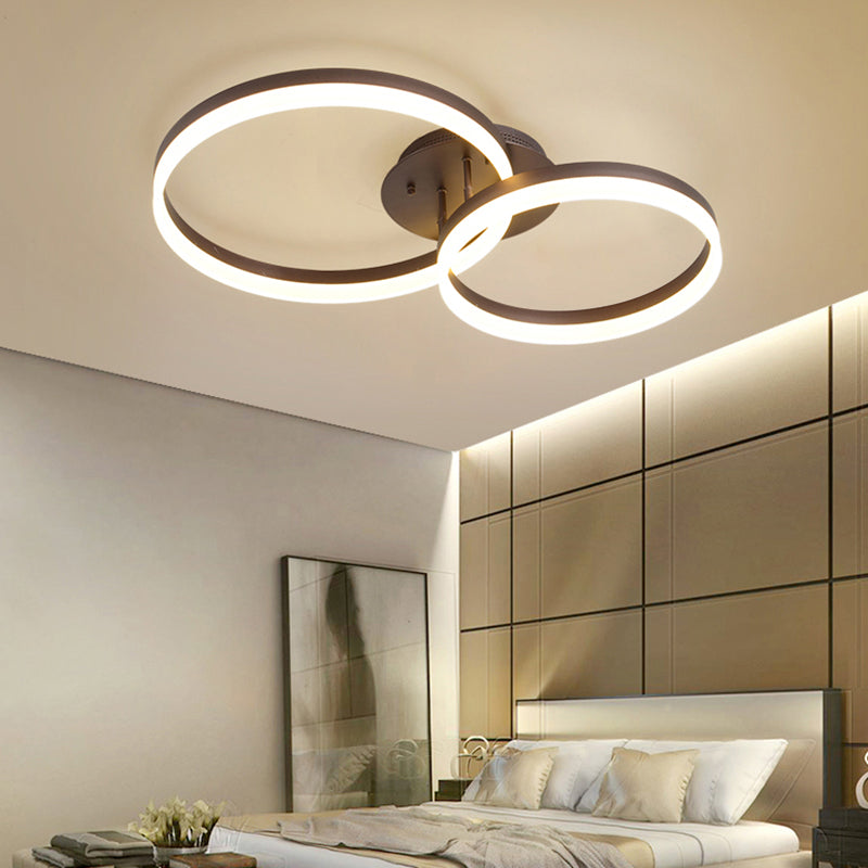 Loop Bedroom Flush Ceiling Lamp Acrylic LED 27.5"/35.5"/43" Wide Minimalist Brown Semi Flush Mount in Warm/White/Natural Light Clearhalo 'Ceiling Lights' 'Close To Ceiling Lights' 'Close to ceiling' 'Semi-flushmount' Lighting' 162484