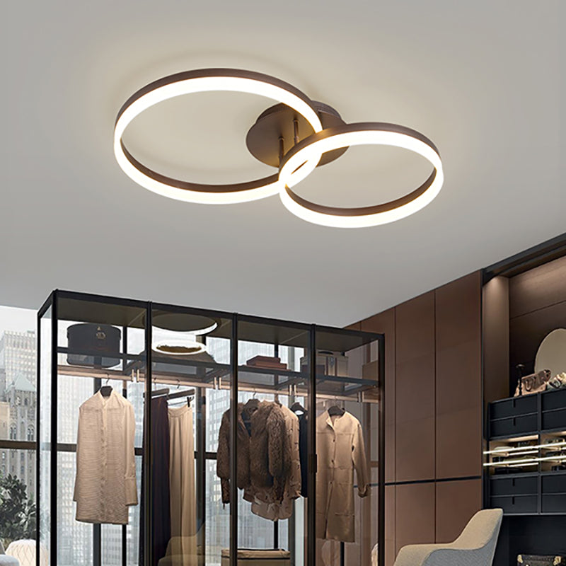 Loop Bedroom Flush Ceiling Lamp Acrylic LED 27.5"/35.5"/43" Wide Minimalist Brown Semi Flush Mount in Warm/White/Natural Light Clearhalo 'Ceiling Lights' 'Close To Ceiling Lights' 'Close to ceiling' 'Semi-flushmount' Lighting' 162485