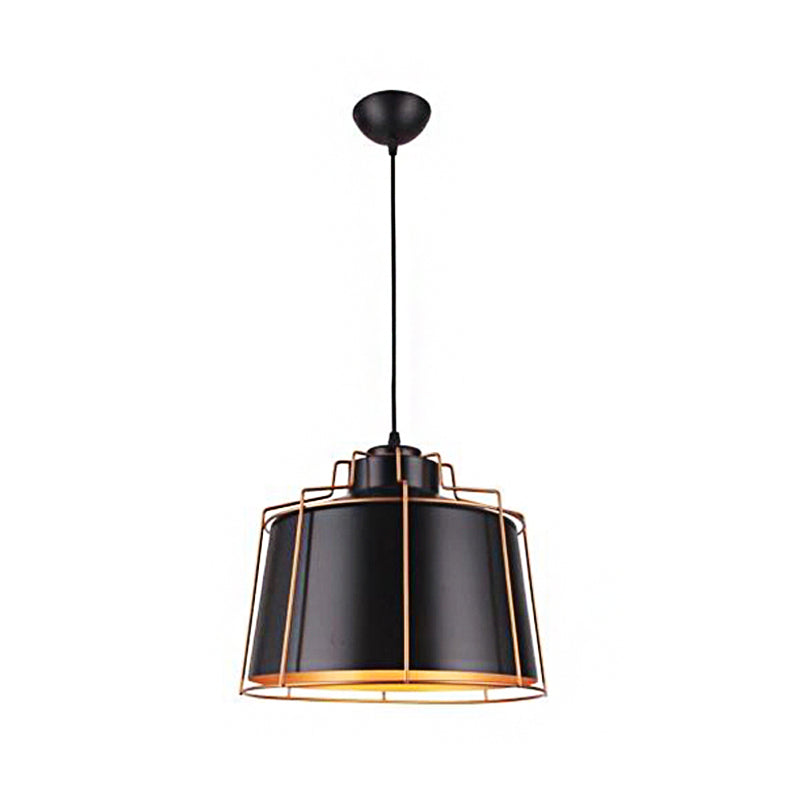 Metal Drum Shade Ceiling Fixture Industrial 1 Light Dining Table Suspension Lamp in Black Clearhalo 'Ceiling Lights' 'Modern Pendants' 'Modern' 'Pendant Lights' 'Pendants' Lighting' 162498