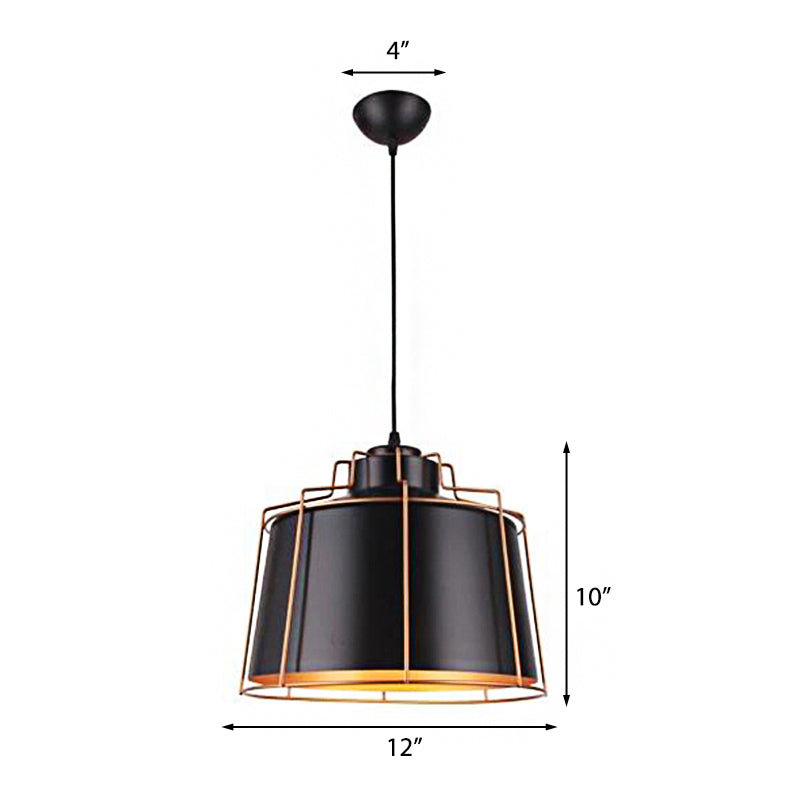 Metal Drum Shade Ceiling Fixture Industrial 1 Light Dining Table Suspension Lamp in Black Clearhalo 'Ceiling Lights' 'Modern Pendants' 'Modern' 'Pendant Lights' 'Pendants' Lighting' 162499