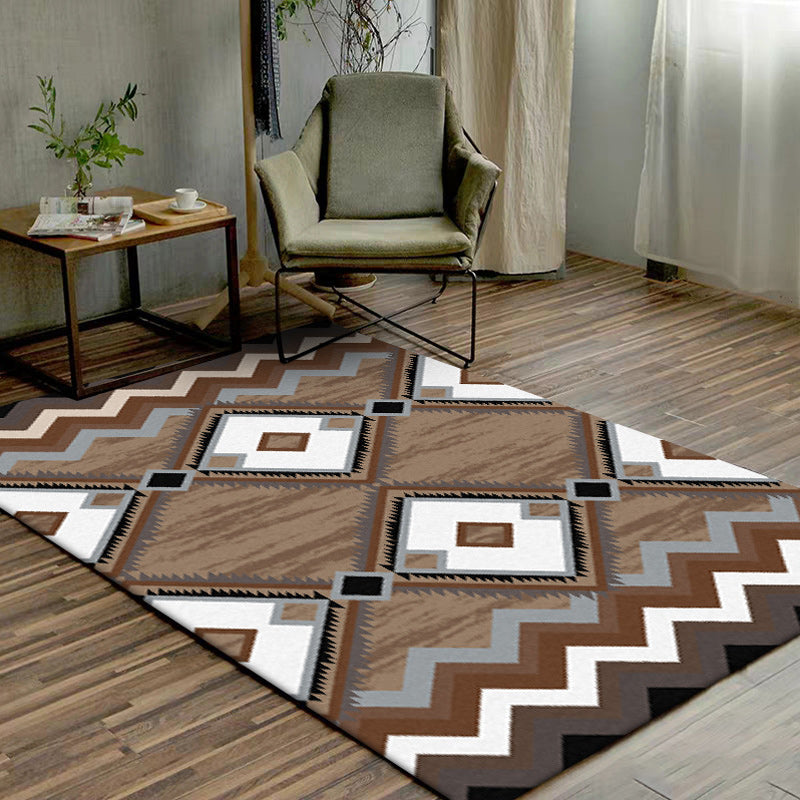 Brown Bedroom Rug Southwestern Geometric Diamond Wave Pattern Area Rug Polyester Anti-Slip Carpet Brown Clearhalo 'Area Rug' 'Rugs' 'Southwestern' Rug' 1625006