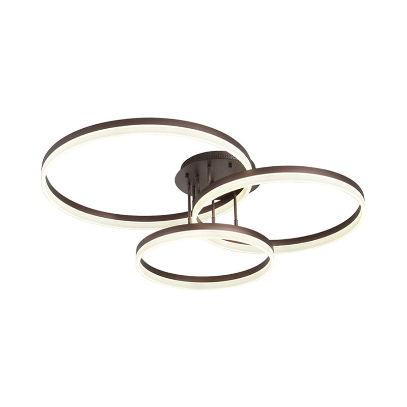 31.5"/35.5" Wide 3-Ring Acrylic Ceiling Light Fixture Modern LED Brown Semi Flush Mount Lamp in Warm/White/Natural Light Clearhalo 'Ceiling Lights' 'Close To Ceiling Lights' 'Close to ceiling' 'Semi-flushmount' Lighting' 162516