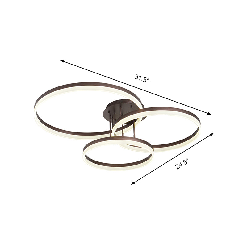 31.5"/35.5" Wide 3-Ring Acrylic Ceiling Light Fixture Modern LED Brown Semi Flush Mount Lamp in Warm/White/Natural Light Clearhalo 'Ceiling Lights' 'Close To Ceiling Lights' 'Close to ceiling' 'Semi-flushmount' Lighting' 162517