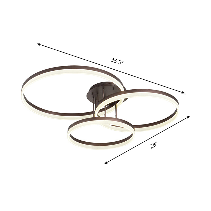 31.5"/35.5" Wide 3-Ring Acrylic Ceiling Light Fixture Modern LED Brown Semi Flush Mount Lamp in Warm/White/Natural Light Clearhalo 'Ceiling Lights' 'Close To Ceiling Lights' 'Close to ceiling' 'Semi-flushmount' Lighting' 162518