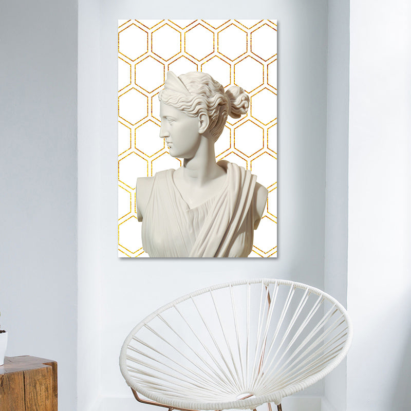 Statut grec et toile géométrique Vintage Textured Art Art Imprimé en or blanc pour la maison