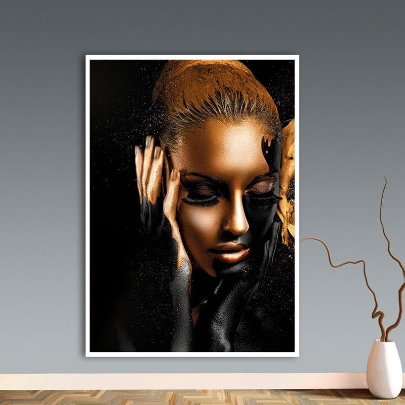 Glam canvas print zwart en goud charmant model kunst aan de muur voor meisjes slaapkamer