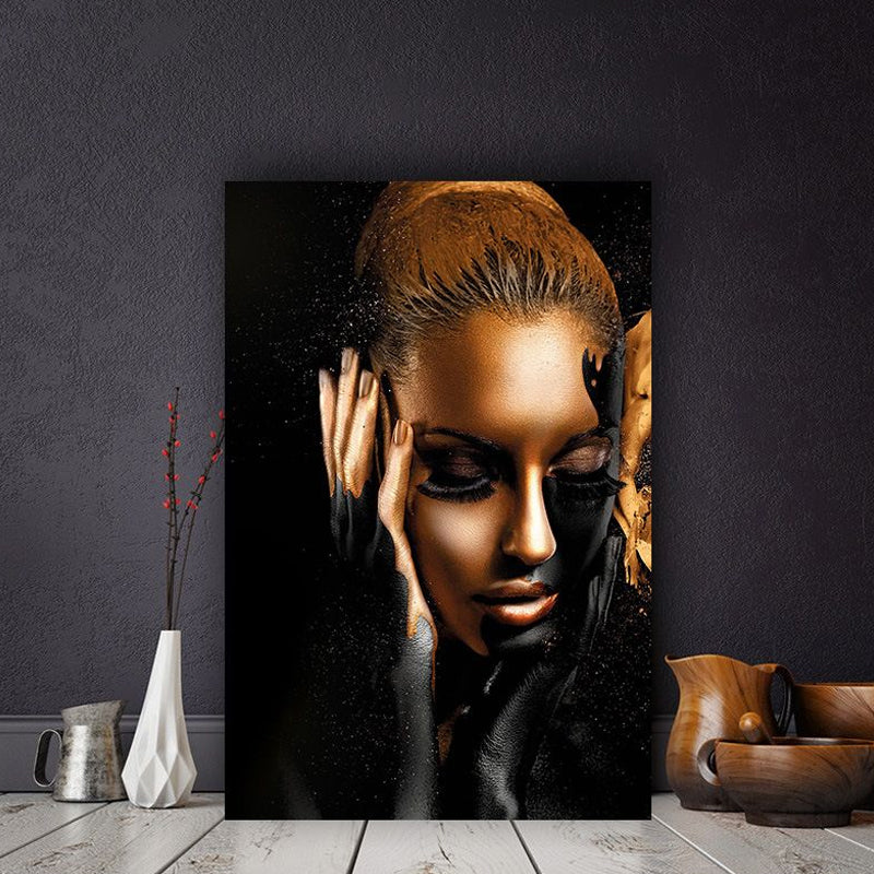 Glam canvas print zwart en goud charmant model kunst aan de muur voor meisjes slaapkamer