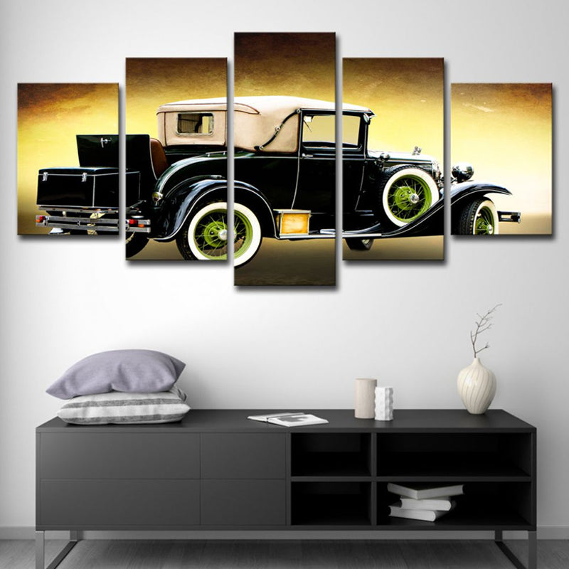 Nostalgic Classic Car Print Canvas Art Boys Room Road Vehicle Wall Decor in Black Black Clearhalo 'Art Gallery' 'Canvas Art' 'Contemporary Art Gallery' 'Modern' Arts' 1625465