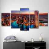 Orange Dubai Night Scene Canvas Multi-Piece Global Inspired Family Room Wall Art Clearhalo 'Art Gallery' 'Canvas Art' 'Contemporary Art Gallery' 'Modern' Arts' 1625473