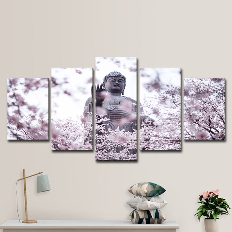 Pink Modern Wall Decor Buddhist with Cherry Blossom Canvas Wall Art for Living Room Clearhalo 'Art Gallery' 'Canvas Art' 'Contemporary Art Gallery' 'Modern' Arts' 1625557