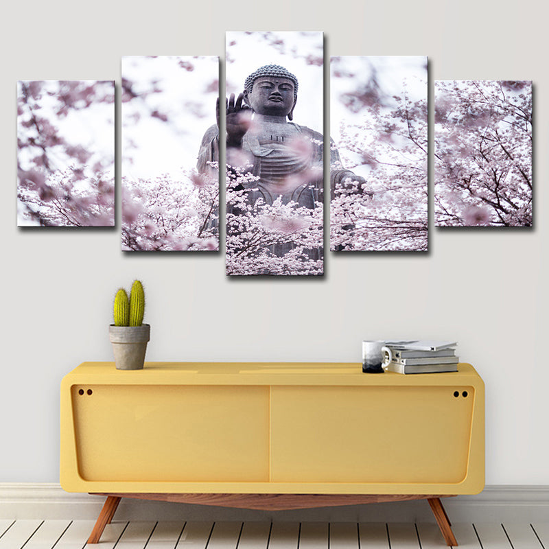 Pink Modern Wall Decor Buddhist with Cherry Blossom Canvas Wall Art for Living Room Clearhalo 'Art Gallery' 'Canvas Art' 'Contemporary Art Gallery' 'Modern' Arts' 1625558