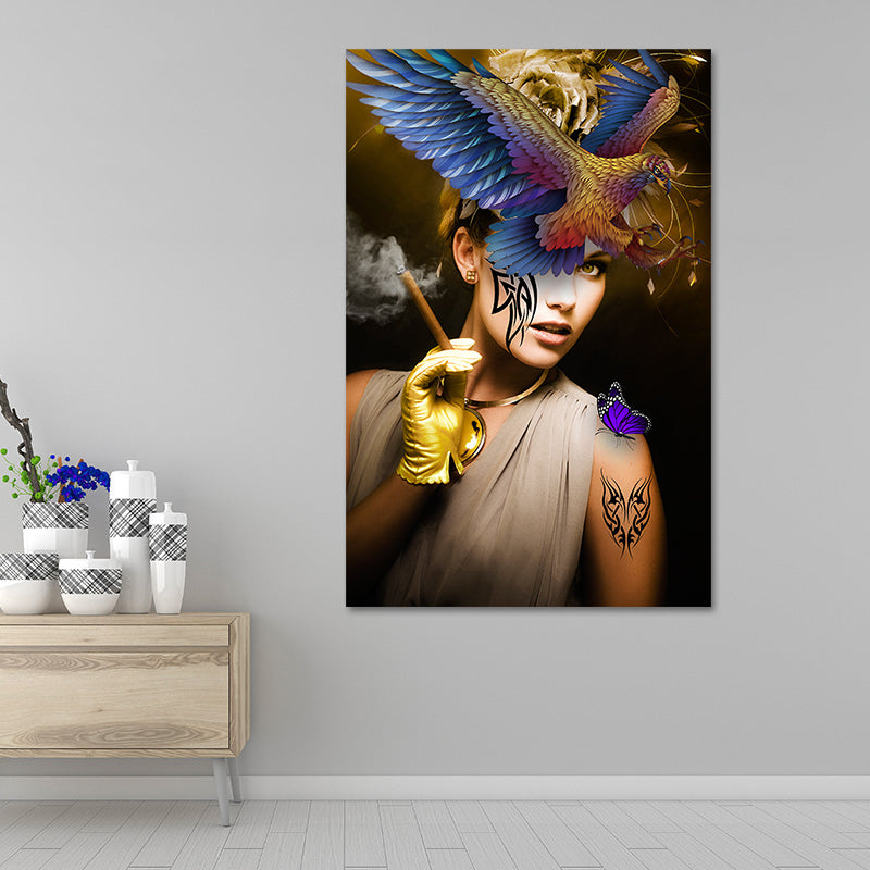 Textured Girl Print Wall Art Modern Stylish Canvas Wall Decoration for Sitting Room Gold Clearhalo 'Arts' 'Canvas Art' 1625570