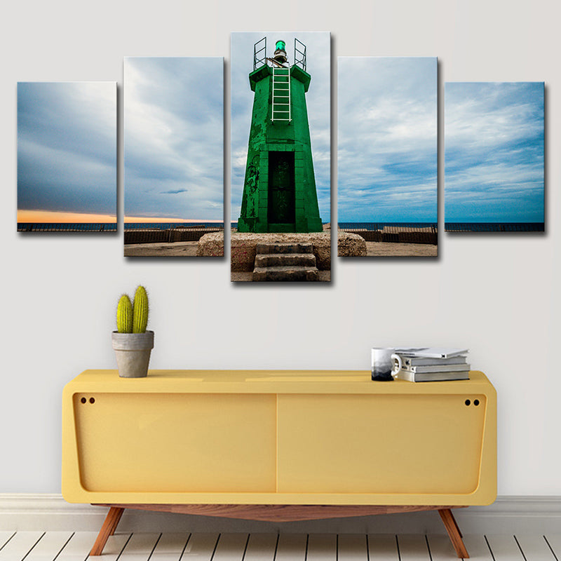 Global Inspired Lighthouse Canvas Art Green Multi-Piece Wall Decoration for Bedroom