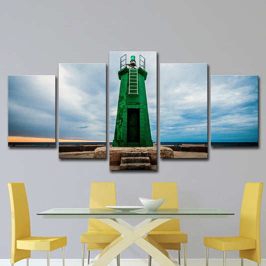 Global Inspired Lighthouse Canvas Art Green Multi-Piece Wall Decoration for Bedroom
