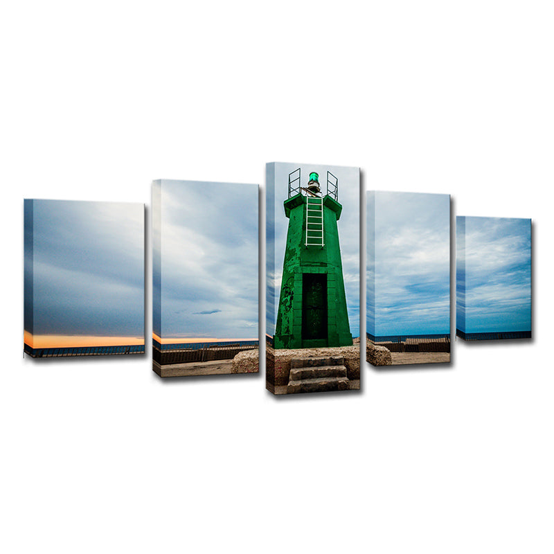 Global Inspired Lighthouse Canvas Art Green Multi-Piece Wall Decoration for Bedroom