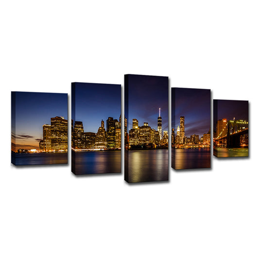 Brooklyn Bridge Wall Art Decor for Home Night Cityscape Canvas in Black, Multi-Piece - Clearhalo - 'Arts' - 'Canvas Art' - 1625664