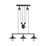 Saucer Foyer Island Lighting Industrial Style Metal 3 Lights Black Hanging Ceiling Light with Pulley Clearhalo 'Ceiling Lights' 'Island Lights' Lighting' 162579