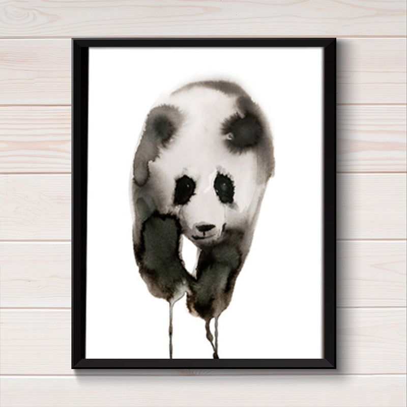 Black and White Panda Canvas Art Textured Asian Style Kids Bedroom Wall Decoration - White - Clearhalo - 'Arts' - 'Canvas Art' - 1625884