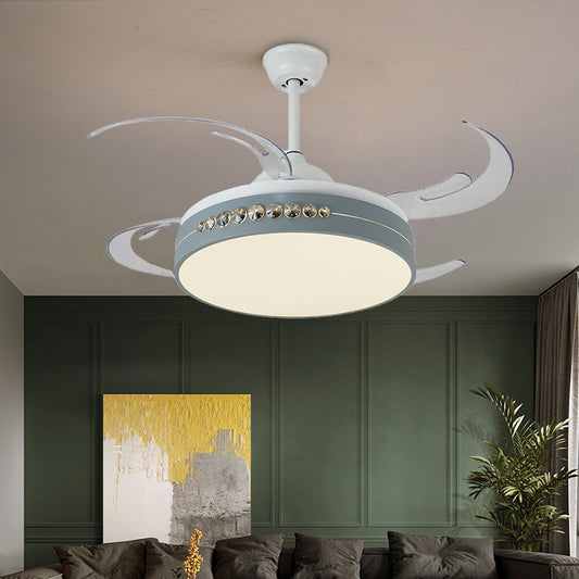 Nordic Style Drum Ceiling Fan Light Acrylic Shade LED Bedroom Semi Mount Lamp in White White Clearhalo 'Ceiling Fans with Lights' 'Ceiling Fans' 'Modern Ceiling Fans' 'Modern' Lighting' 1626777