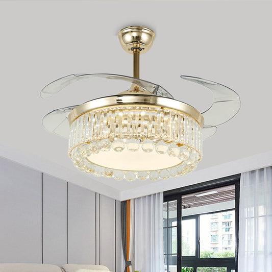 4-Blade Crystal Ball Semi Mount Fan Light Modernity LED Gold Finish Downrod Ceiling Lamp Gold Clearhalo 'Ceiling Fans with Lights' 'Ceiling Fans' 'Modern Ceiling Fans' 'Modern' Lighting' 1626825