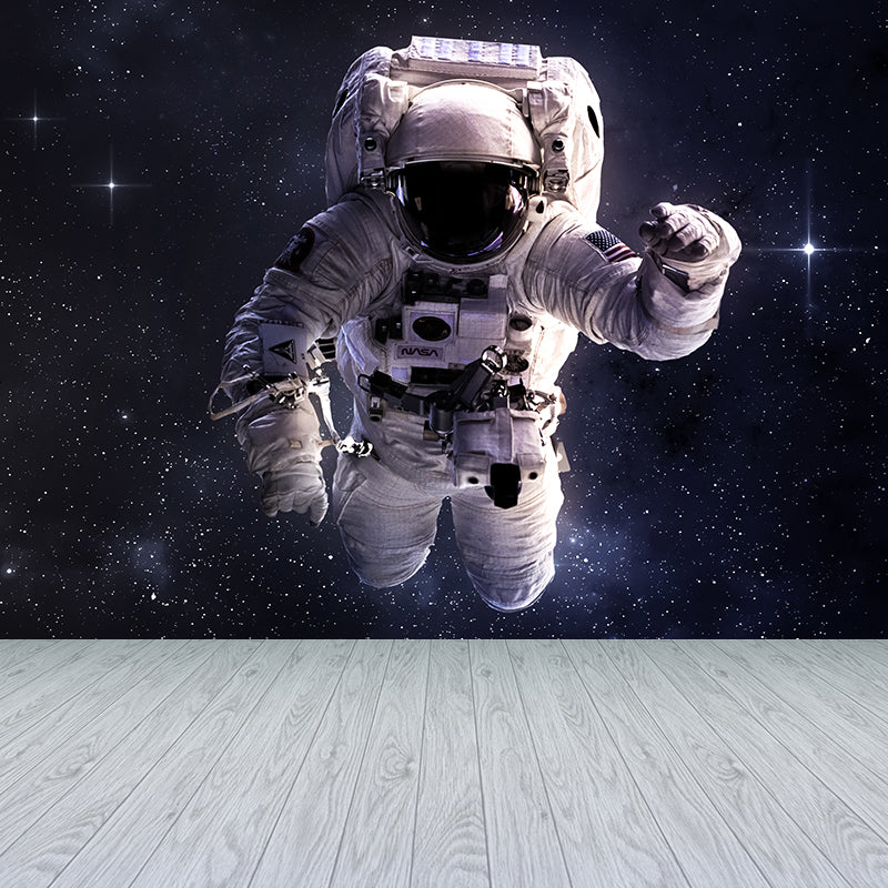 Black Stars and Astronaut Mural Wallpaper for Decoration Sci-Fi Living Room Wall Art Black Design 1 Clearhalo 'Wall Decor' 'Wall Mural' 1627158