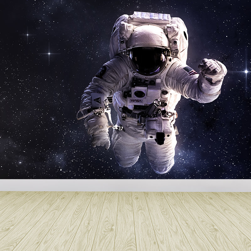 Black Stars and Astronaut Mural Wallpaper for Decoration Sci-Fi Living Room Wall Art Clearhalo 'Wall Decor' 'Wall Mural' 1627159