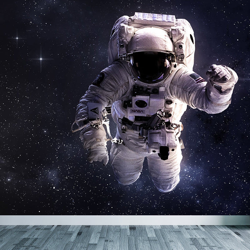 Black Stars and Astronaut Mural Wallpaper for Decoration Sci-Fi Living Room Wall Art Clearhalo 'Wall Decor' 'Wall Mural' 1627160