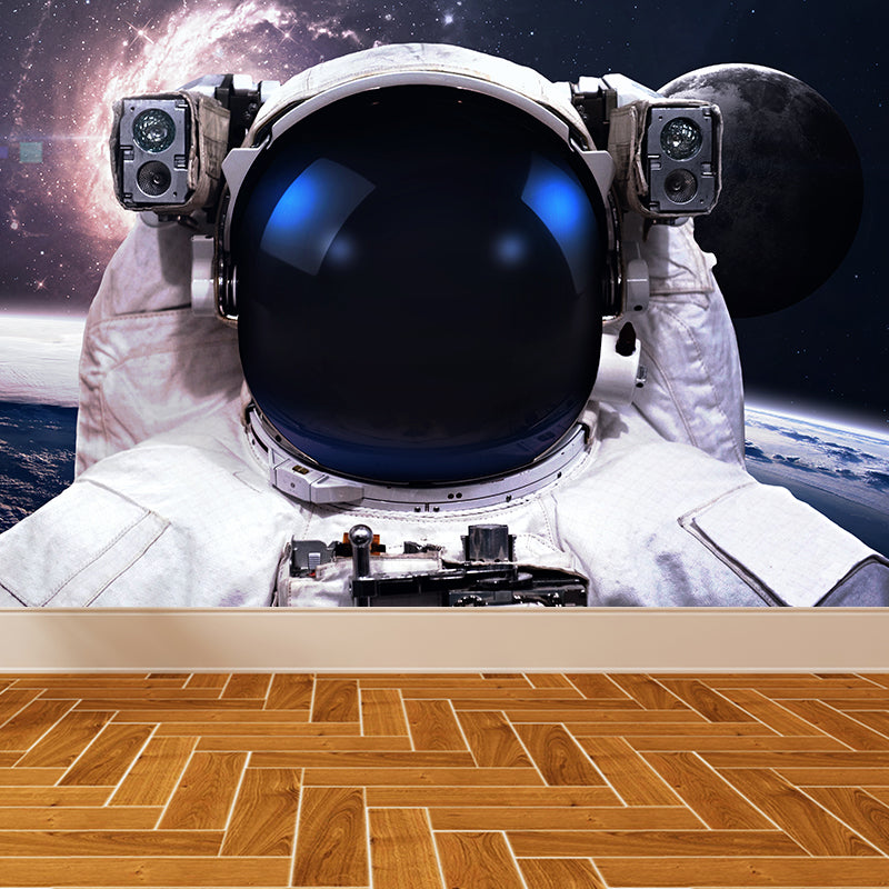 Black Stars and Astronaut Mural Wallpaper for Decoration Sci-Fi Living Room Wall Art Clearhalo 'Wall Decor' 'Wall Mural' 1627164