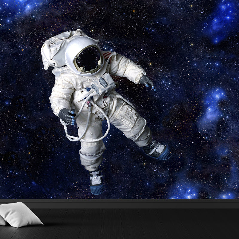 Black Stars and Astronaut Mural Wallpaper for Decoration Sci-Fi Living Room Wall Art Clearhalo 'Wall Decor' 'Wall Mural' 1627175