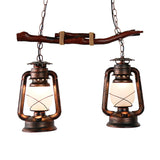 2-Light Lantern Island Lamp Vintage Aged Copper Opal Glass Pendant Light Fixture for Dining Room Clearhalo 'Ceiling Lights' 'Island Lights' Lighting' 162717