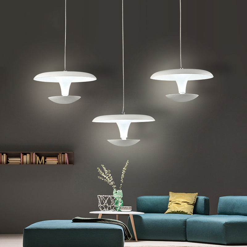 White Disc Pendant Light Fixture Modern Creative Metal Living Room Hanging Lamp, 8.5"/19.5" Wide Clearhalo 'Ceiling Lights' 'Modern Pendants' 'Modern' 'Pendant Lights' 'Pendants' Lighting' 162720