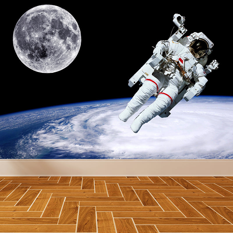 White Astronaut Printed Mural Stain Resistant Fictional Boys Bedroom Wall Covering White Design 3 Clearhalo 'Wall Decor' 'Wall Mural' 1627308